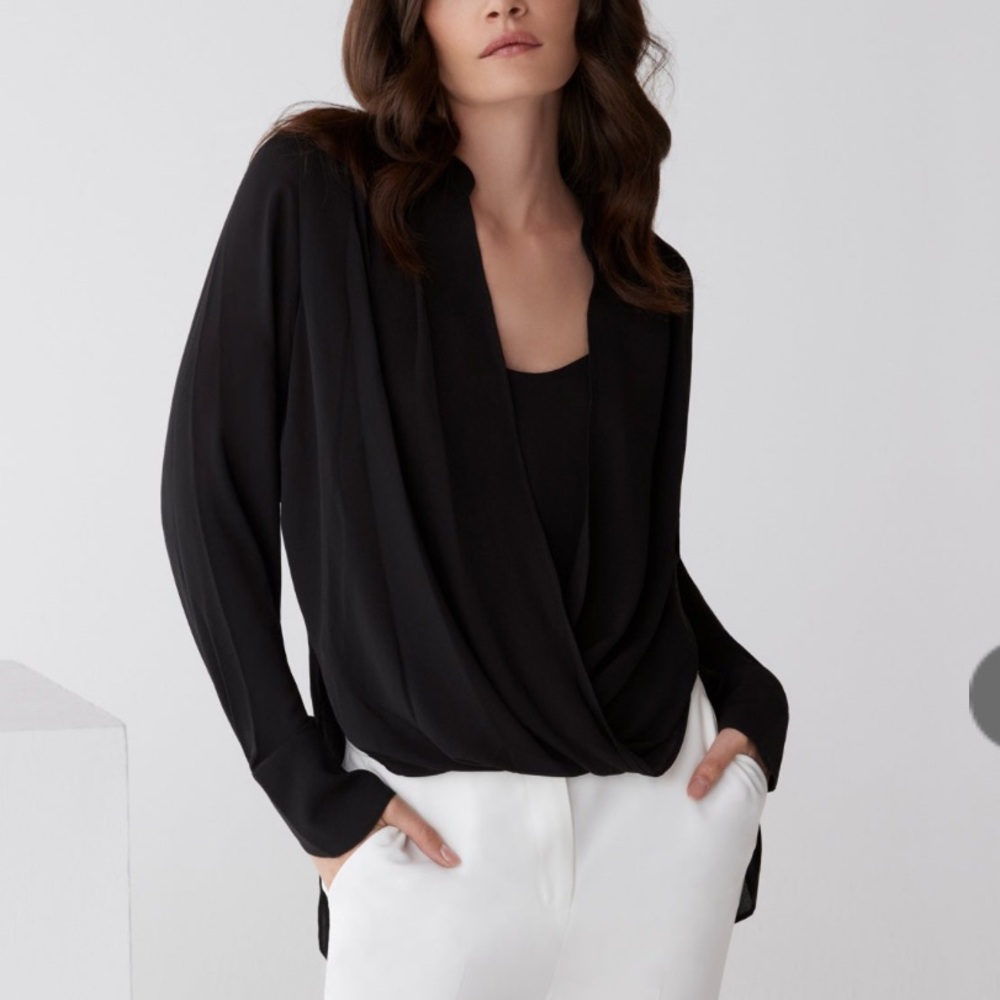 BCBGMaxAzria Black Drape Blouse, XS